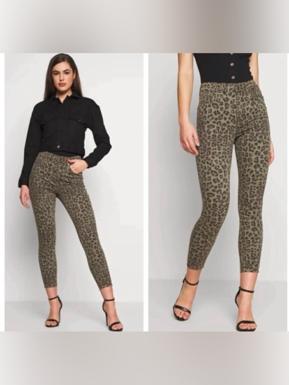 Good American Waist Crop leopard sage green jeans brown black print new 24W